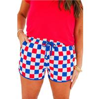Mntaor Women's 2025 4th of July Checkered Drawstring Elastic Waist Casual Summer Shorts - Bottom, Womenswear