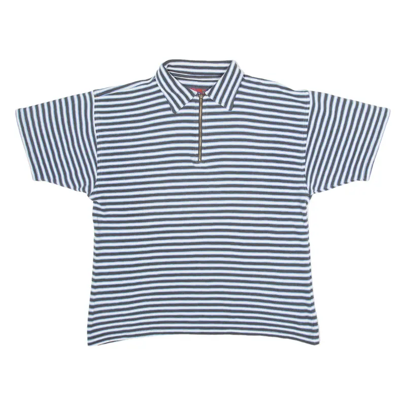 JACK AND JONES Zipped Neck Mens Polo Shirt Blue Striped M