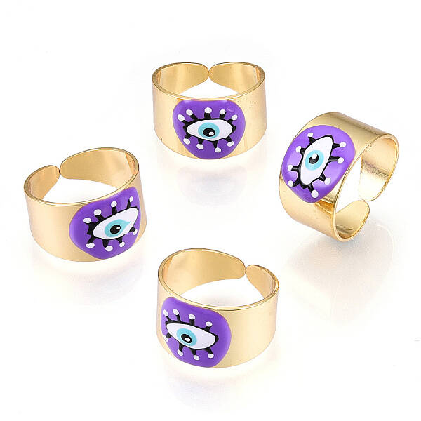 Enamel Horse Eye Open Cuff Rings