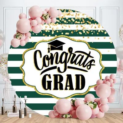 Aperturee Gold Glitter Round Green Graduation Backdrop
