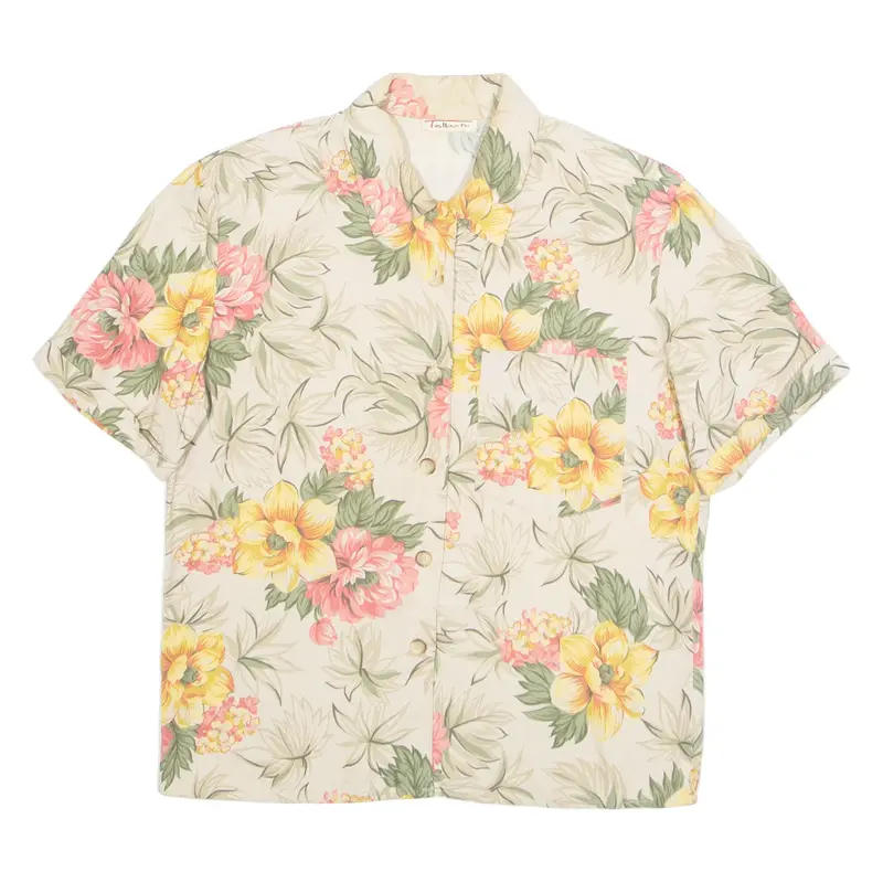 TALBOTS Womens Printed Shirt Beige Collared Floral L