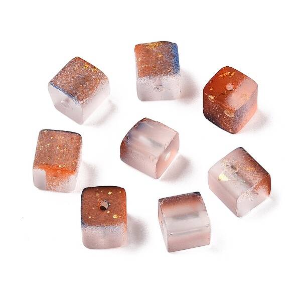 Frosted Glass Beads with Golden Glitter Powder
