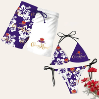 Matching Crown Royal Floral Swimsuits for Couples - Swim Bra & Tie Side Thong Bikini + Men's Beach Shorts, Summer Vacation Sw...