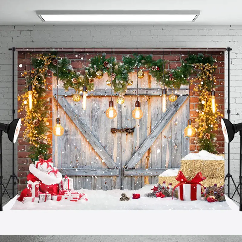 Aperturee Retro Grey Door Light Glitter Christmas Backdrop - Aperturee