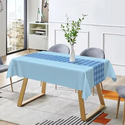 Modern Splicing Blue Checkered Rectangle Tablecloth - Aperturee