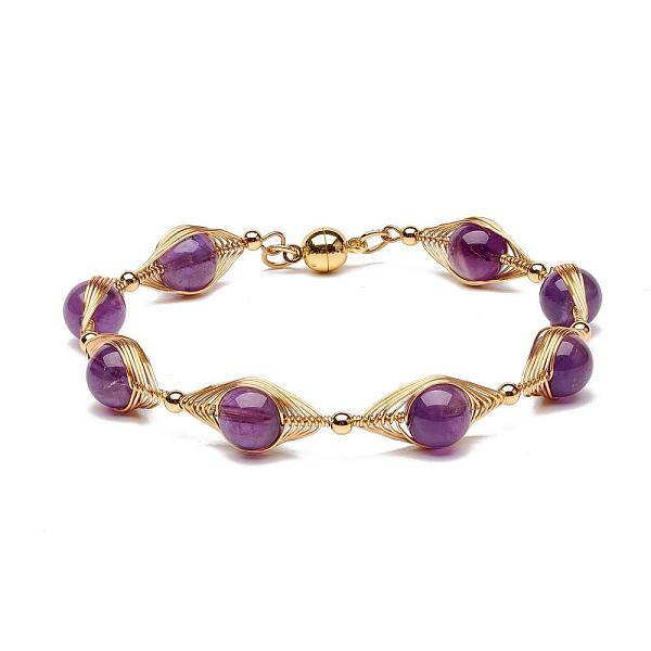 Natural Amethyst Beaded Bracelets for Men Women