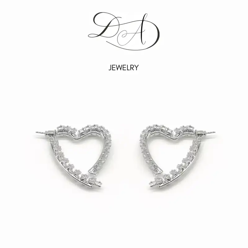 D&A 14K Gold Plated Heart-Shaped Elegant Earrings For Women- Cubic Zirconia Stones Jewelry