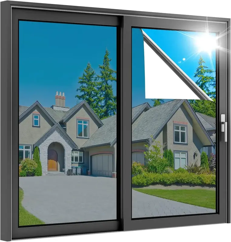 Silver One Way Window Privacy Film, Reflective Heat Control Sun Blocking Anti UV See Out, 17.5 in x 6.5 ft, Not in Glass Door...