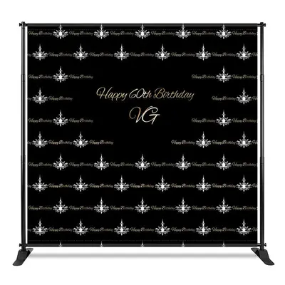 Aperturee Step And Repeat Black Silver Custom Birthday Backdrop, 4X8FT(1.2X2.5M), 42 USD, step and repeat backdrops, CF1_DZHD...