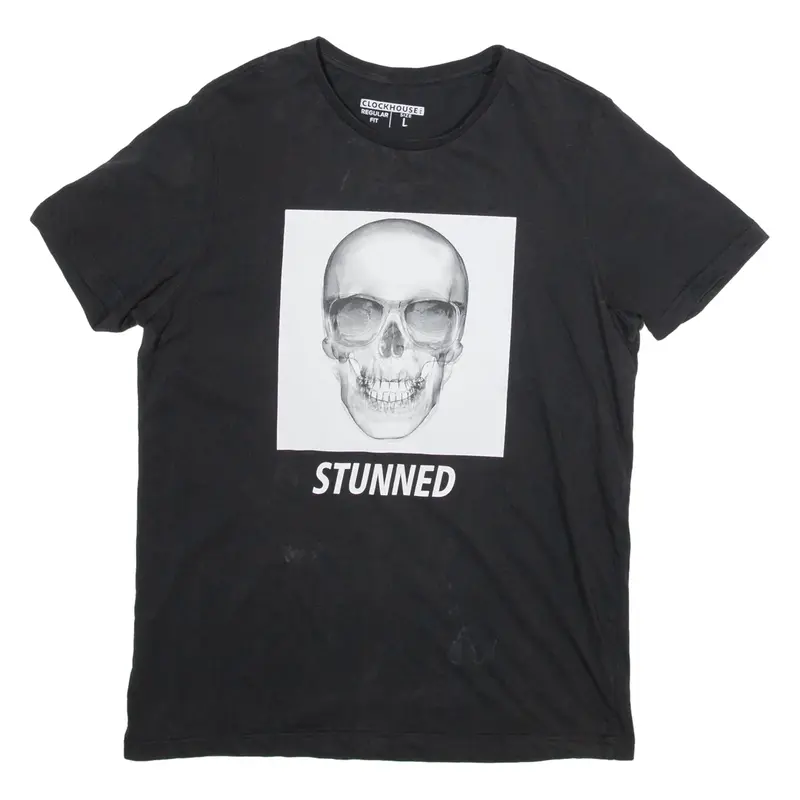 CLOCKHOUSE Regular Fit Skull Print Mens T-Shirt Black L