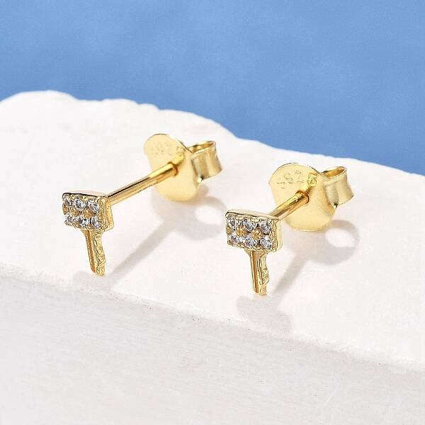 Key S925 Sterling Silver Micro Pave Clear Cubic Zirconia Stud Earrings for Women