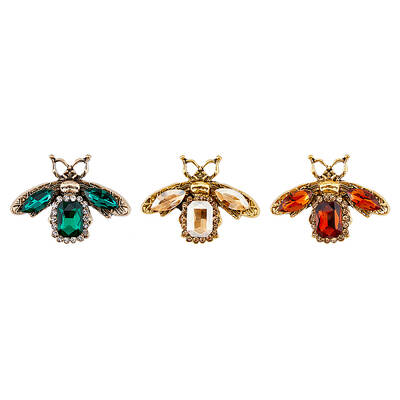 3Pcs 3 Colors Rhinestone Bee Brooch Pin