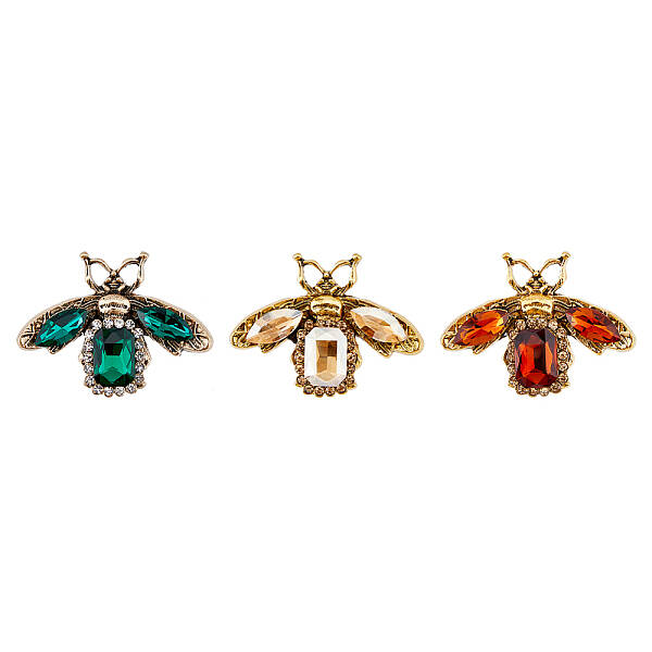 3Pcs 3 Colors Rhinestone Bee Brooch Pin