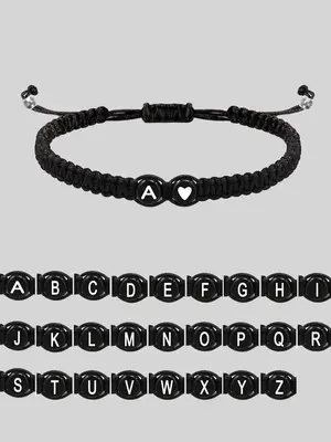 Summer 2024 Trendy 26 Letters Beaded String Bracelet, Love Heart Charm Bracelet for Couple, Friendship Matching Bracelet, Cle...