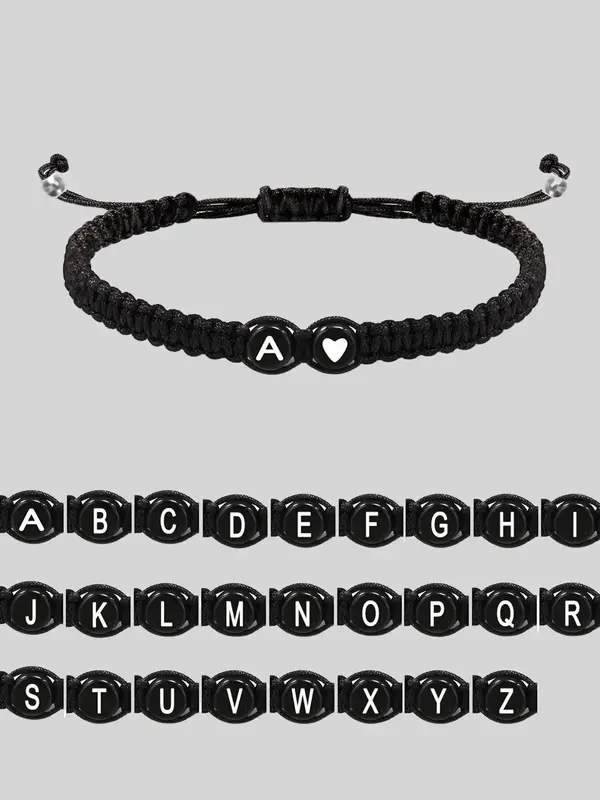 Summer 2024 Trendy 26 Letters Beaded String Bracelet, Love Heart Charm Bracelet for Couple, Friendship Matching Bracelet, Cle...
