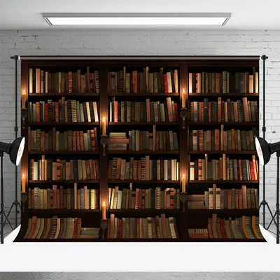 Night Bookcase Retro Wall Backdrop For Photography - Aperturee