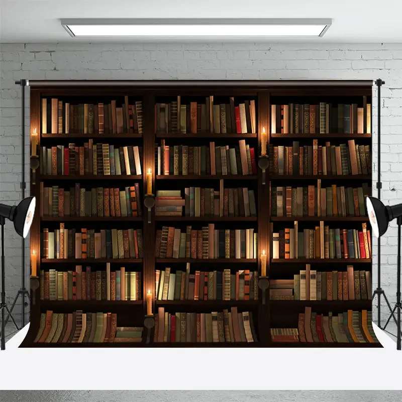Night Bookcase Retro Wall Backdrop For Photography - Aperturee