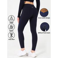 Women's V-Shaped Cross Waist High Waist Pocket Yoga Pants, Casual Solid Color Spandex Nylon Knitted Fabric, Soft And High Ela...