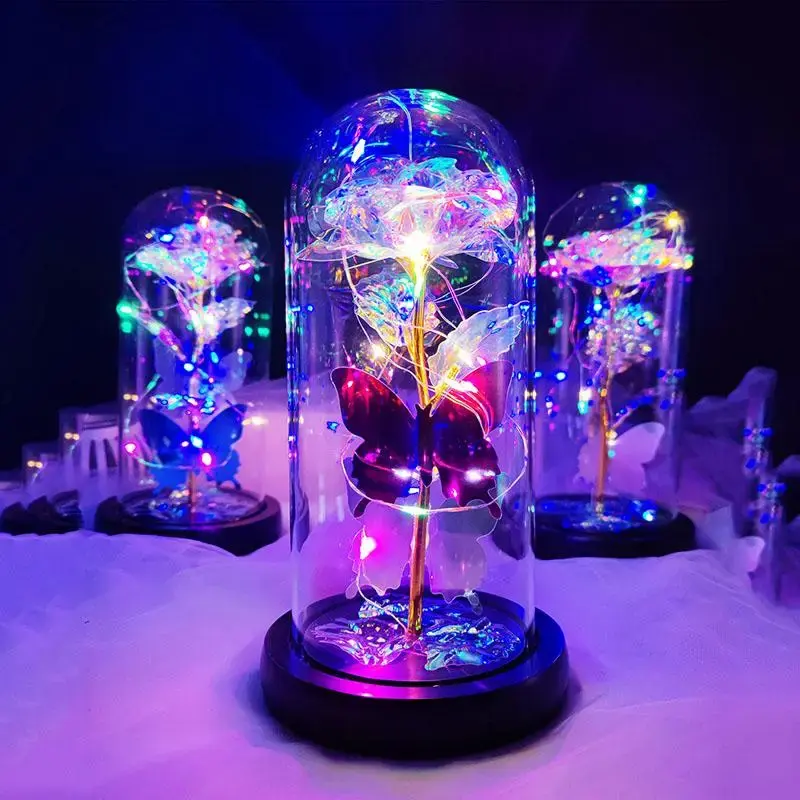 Artificial Flower Decoration for Dressers, 1 Count Sweet Furniture Glowing Glass Dome Flower for Home Decor, Romantic Decorat...