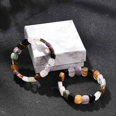 Natural Mixed Gemstone Beaded Stretch Bracelets for Women Men