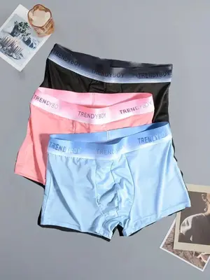 Men's 3pcs Letter Print Boxer Briefs, Fall Wear, Fallfreshness Soft Breathable Comfy Boxer Brief for Daily Wear, Men's Underw...