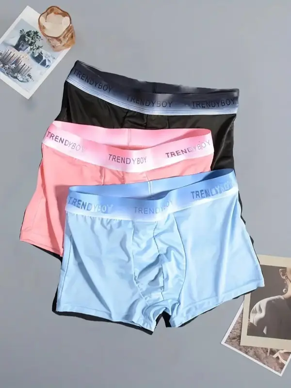 Men's 3pcs Letter Print Boxer Briefs, Fall Wear, Fallfreshness Soft Breathable Comfy Boxer Brief for Daily Wear, Men's Underw...