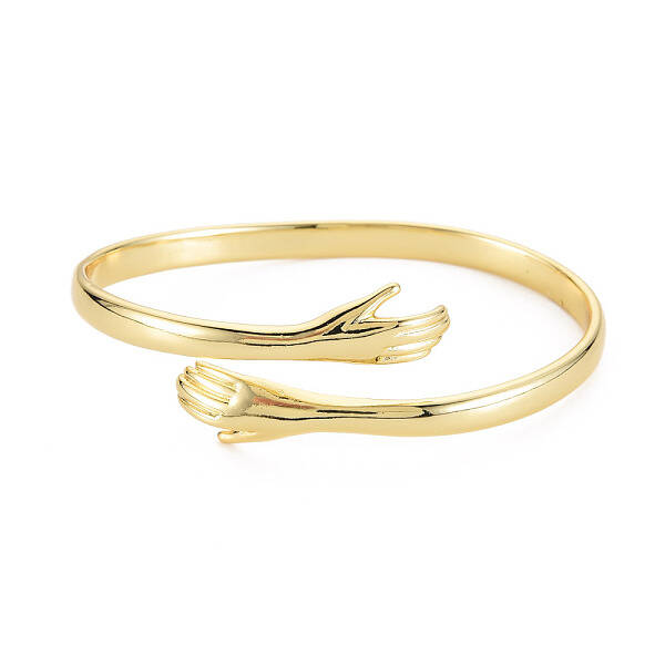 Brass Double Hands Hug Open Cuff Bangle for Women