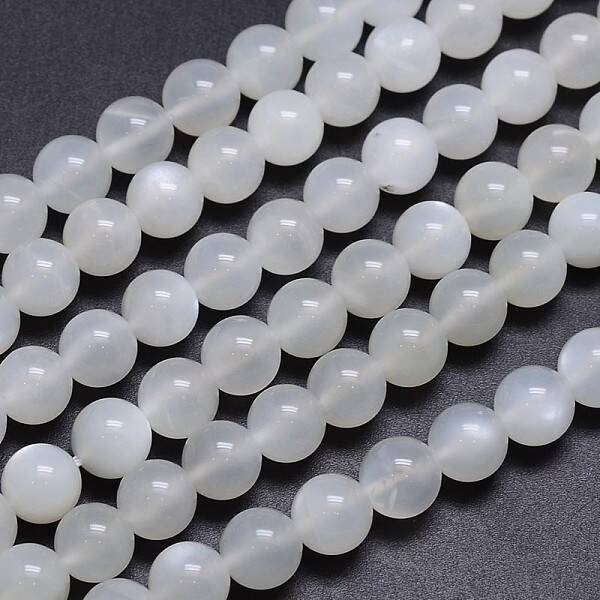 Natural White Moonstone Round Bead Strands