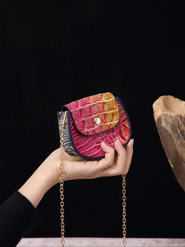 Fashion Random Crocodile Pattern Makeup Bag, Vintage Lipstick Bag Key Storage Crossbody Bag with Chain Shoulder Strap, Portab...