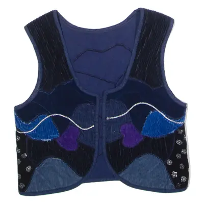 Boys Corduroy Waistcoat Blue Velvet 90s Patchwork ONE SIZE