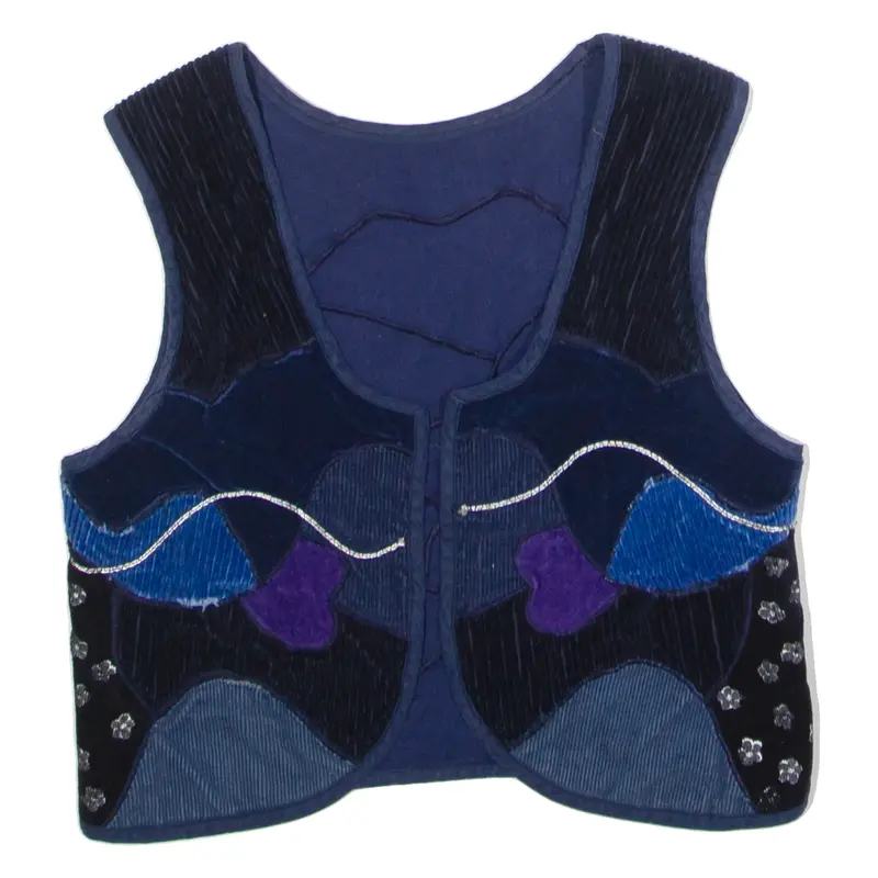 Boys Corduroy Waistcoat Blue Velvet 90s Patchwork ONE SIZE