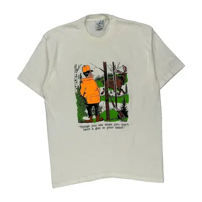 Single Stitch Cal Cru Graphic T-Shirt - XL Cream Polyester Blend
