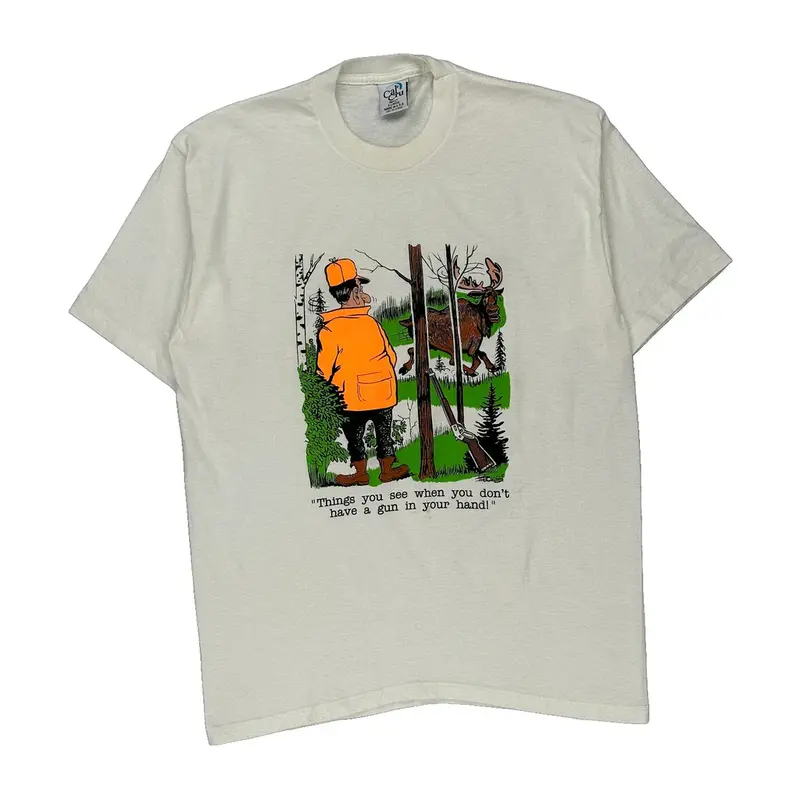 Single Stitch Cal Cru Graphic T-Shirt - XL Cream Polyester Blend