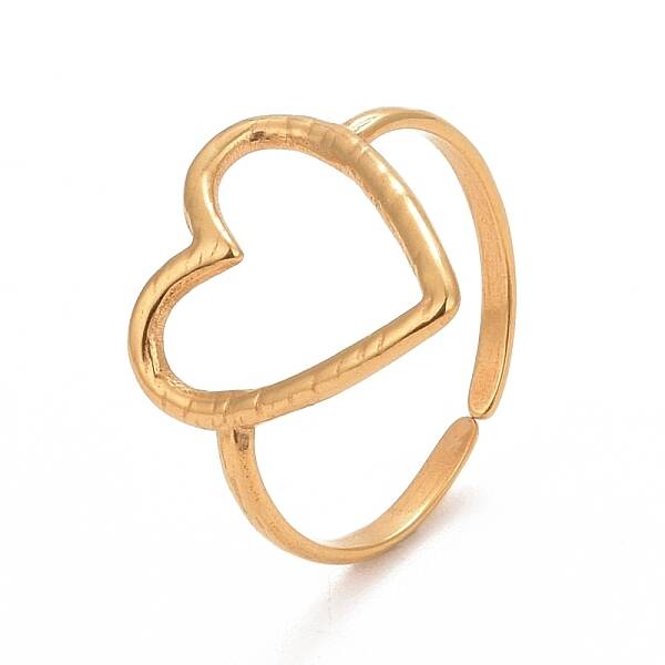 Ion Plating(IP) 304 Stainless Steel Open Heart Cuff Ring for Women
