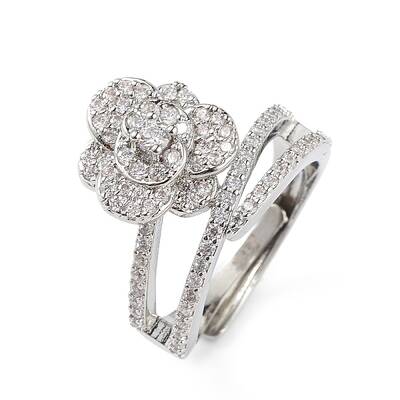 Clear Cubic Zirconia Flower Adjustable Ring