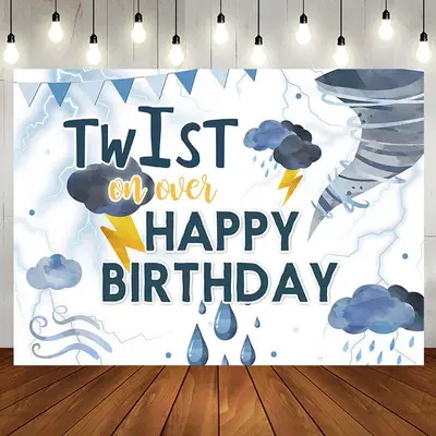 Twist On Over Blue Thunderstorm Birthday Backdrop - Aperturee