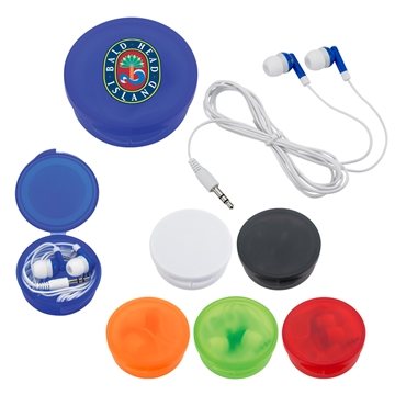 250 Promotional Earbuds In Round Plastic Case - 48