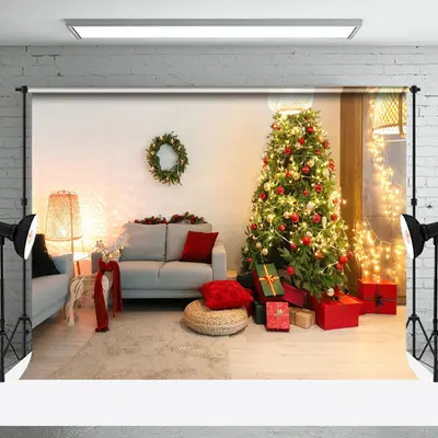 Aperturee Warm Light Christmas Tree Gift Sofa Xmas Backdrop