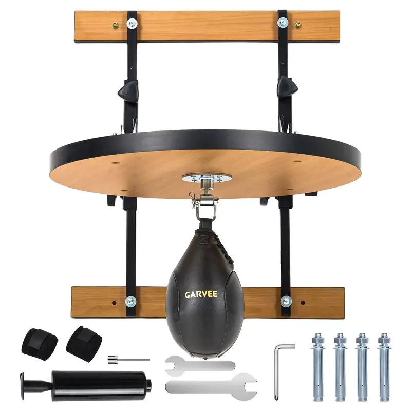 Garvee Speed Bag Platform with 10x7 Inch Leather Bag, 360° Swivel, Adjustable 8 Inch Height, Air Pump Included, Wall Mount f...