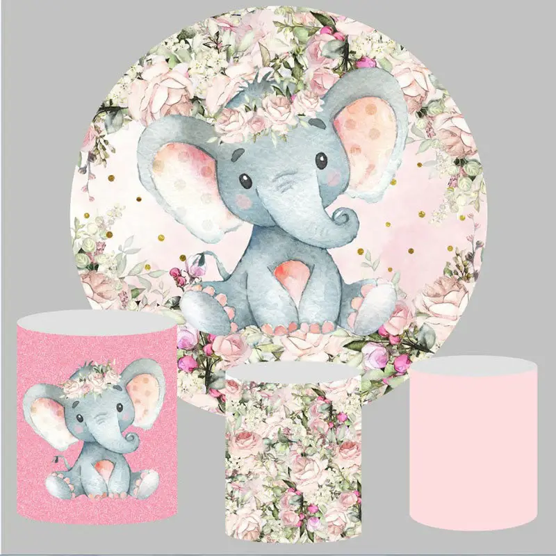 Aperturee Pink Elephant And Flower Round Backdrop Kit | Circle Background For Party | Circle Backdrop Baby Shower | Baby Show...