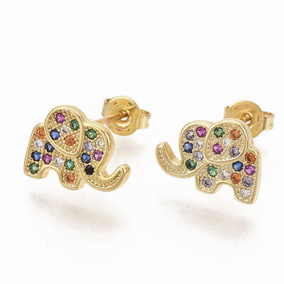 Brass Micro Pave Colorful Cubic Zirconia Stud Earrings