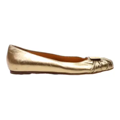 FERRAGAMO Ballet Shoes Gold Leather Womens UK 5.5