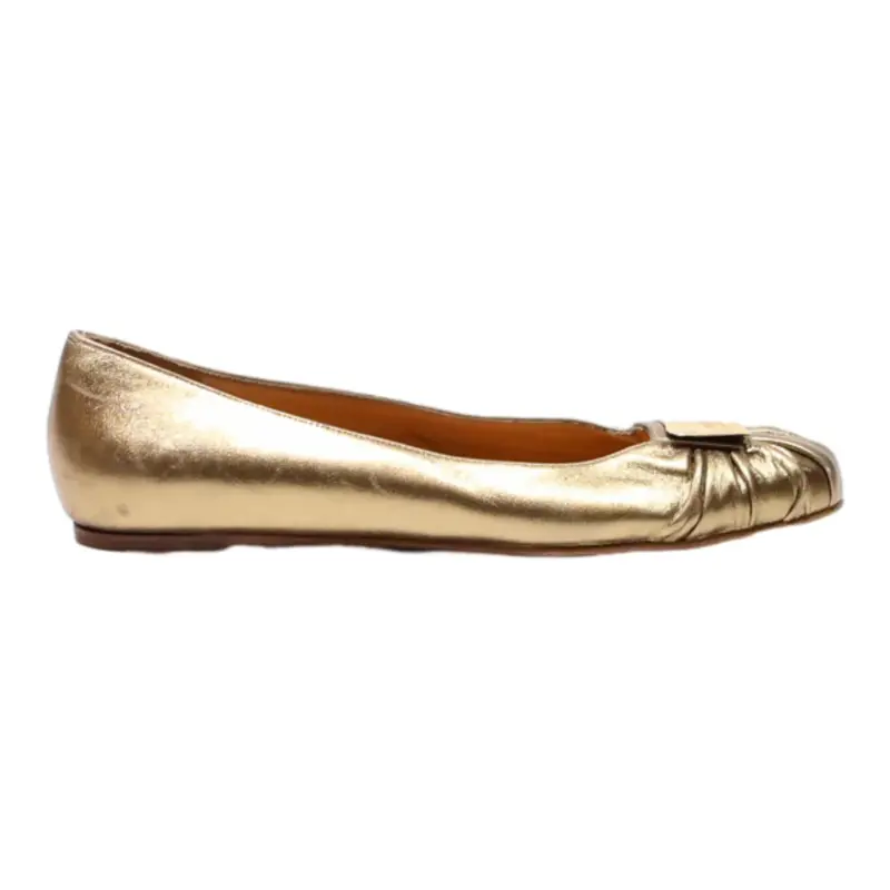 FERRAGAMO Ballet Shoes Gold Leather Womens UK 5.5