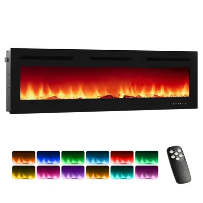 Garvee 72 Electric Fireplace Linear Heater 750/1500W Dual Heat, 12 Flame Colors, Remote & Touch Control, Wall Recessed/Mount...