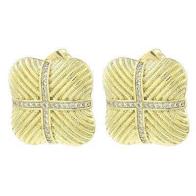 Rack Plating Brass Micro Pave Cubic Zirconia Square Stud Earrings