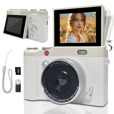 Portable Digital Cam, Student Camera, Pocket Camera, 180° Degree Flip Screen Camera For Students, Entry-Level Digital Camera...