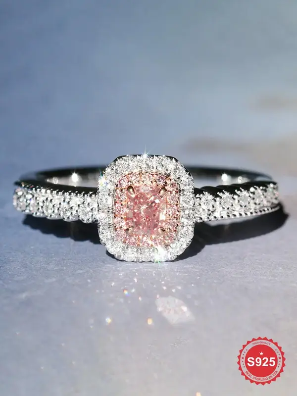 S925 Sterling Silver Fashion Elegant Light Luxury Square Shaped Zirconia Ring, 2024 New Style Wedding Engagement Ring Ladies ...