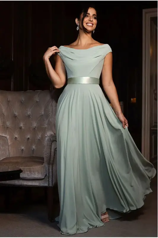 Goddiva Cowl Neck Chiffon Maxi Dress - Sage Green