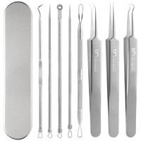 Blackhead Remover Comedone Extractor Tool, Face Black Head Needle & Curved Tip Acne Tweezers Kit with Metal Box, Facial Stain...