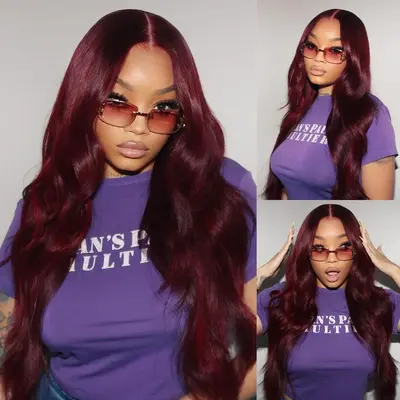 Dark 99J Burgundy Body Wave 4x4 & 5x5 & 6x6 Closure Lace Glueless Wig 100% human hair